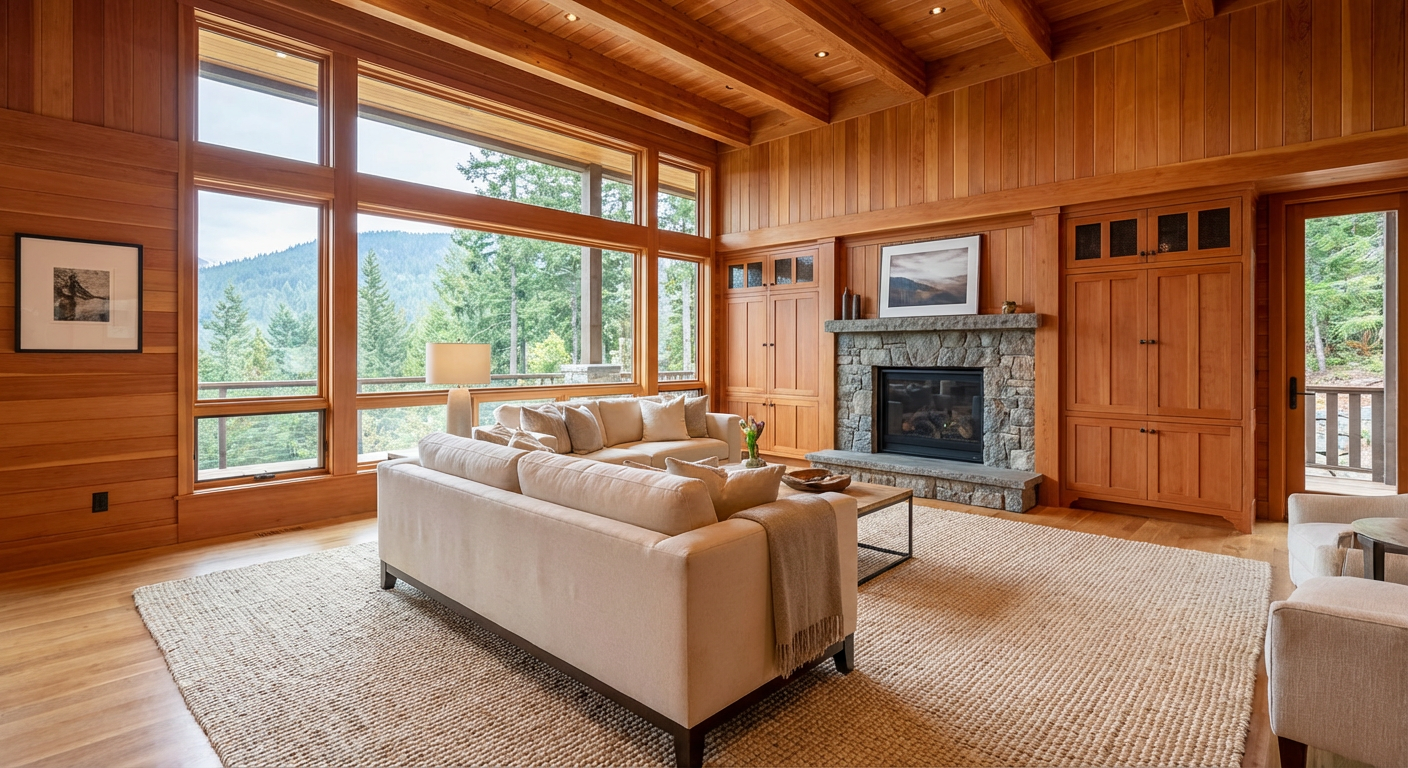 Custom milled redwood interior paneling at Albion Lumber, Mendocino Coast
